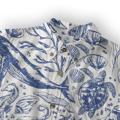 Ocean Animals Women's Hawaiian Shirt, Ocean Aloha Hawaiian Print