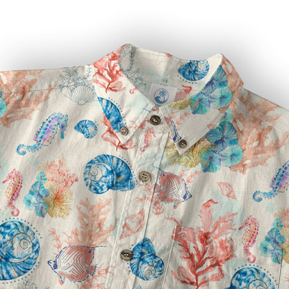 Ocean Animals Hawaiian Button Up Shirt, Sea Hawaii Shirt