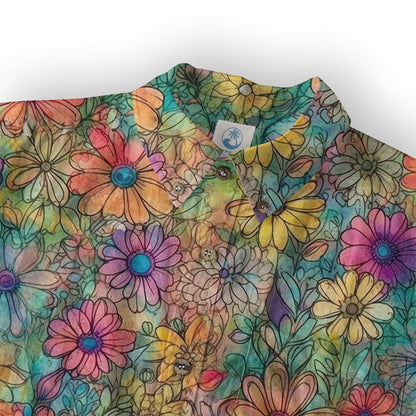 Colorful Hippie Flowers Patterns Hawaii Shirt, Groovy Floral Pattern Hawaiian Shirt for Men Women