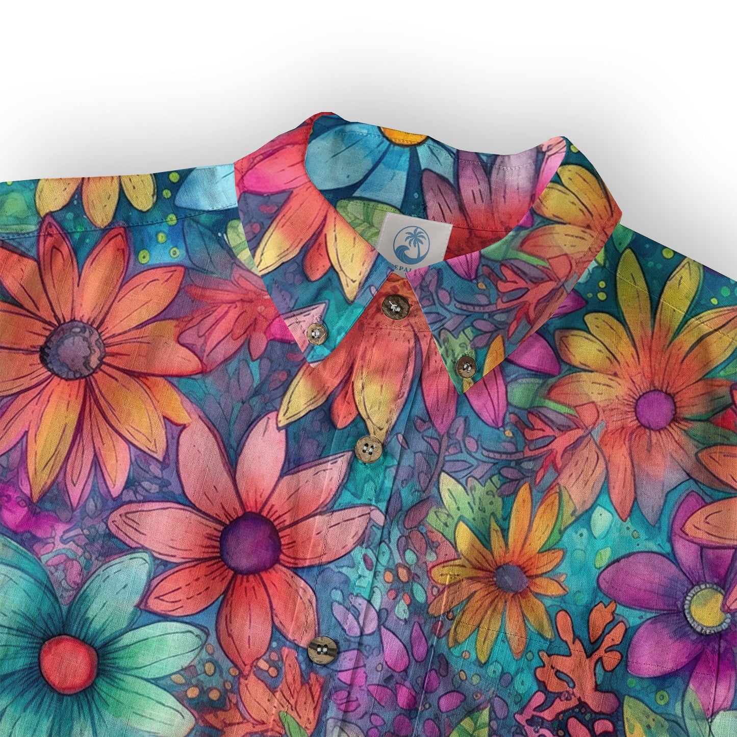 Colorful Hippie Flowers Patterns Hawaii Shirt, Groovy Floral Pattern Hawaiian Shirt for Men Women
