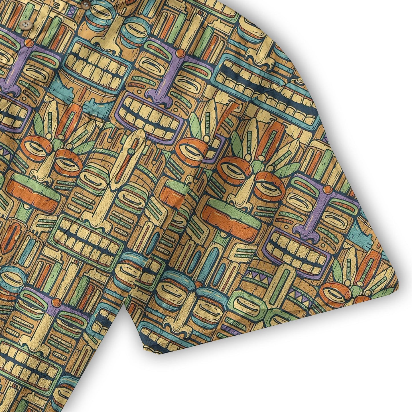 Tropical Tiki Mask Hawaiian Shirts, Flamingo Hawaii Button Down Shirt