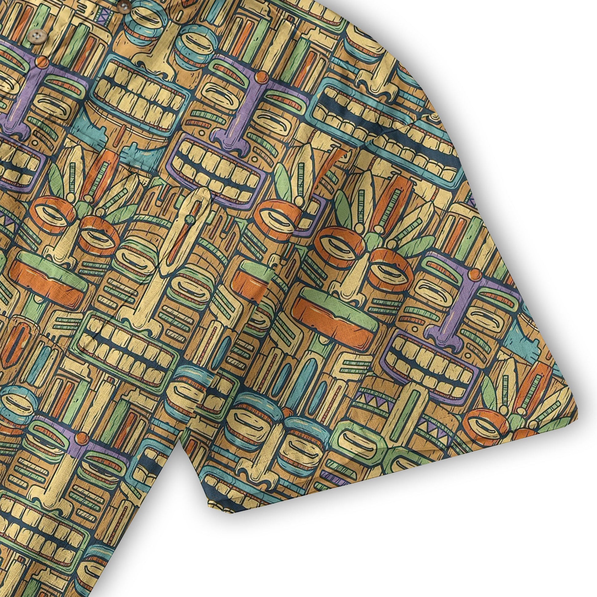 Tropical Tiki Mask Hawaiian Shirts, Flamingo Hawaii Button Down Shirt