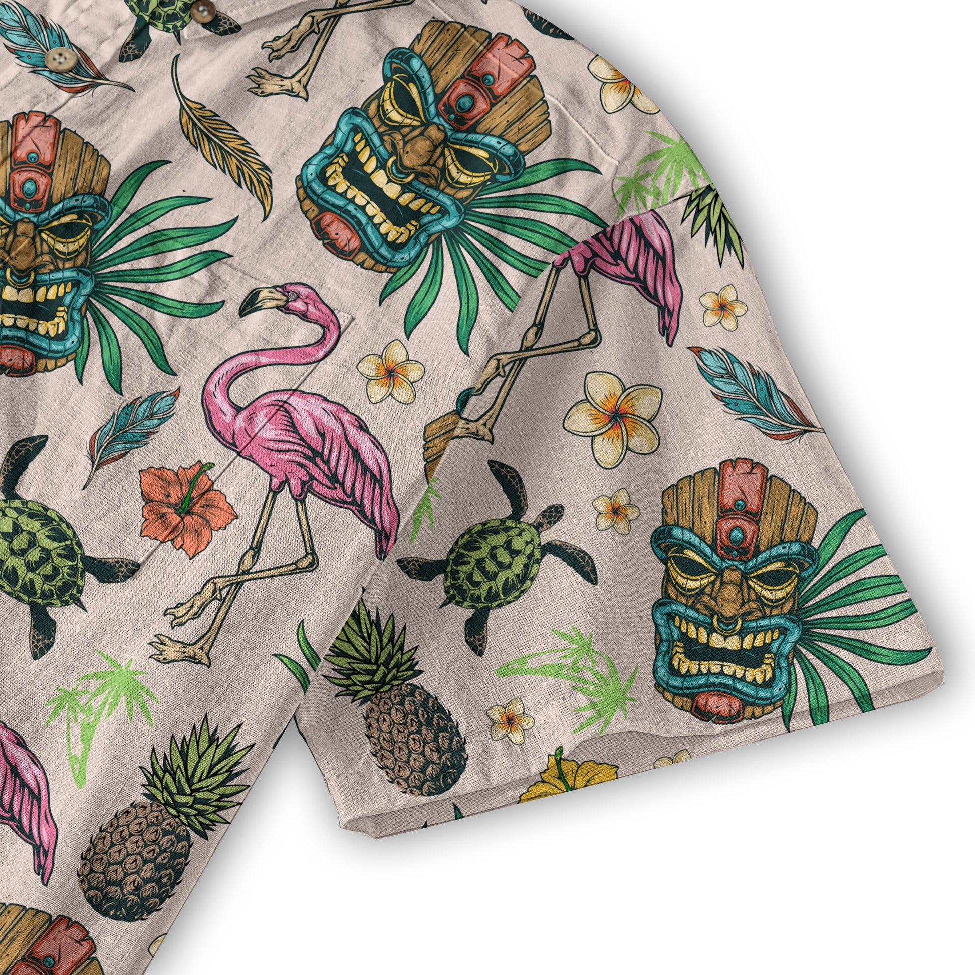 Tropical Tiki Mask Hawaiian Shirts, Flamingo Hawaii Button Down Shirt