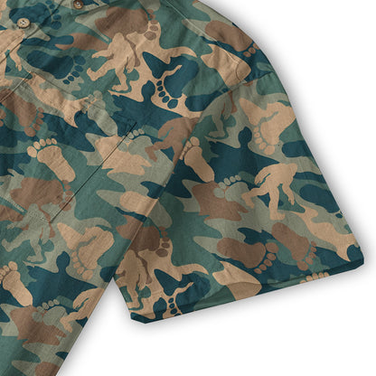 Camo Bigfoot Hibiscus Sasquatch Summer Beach Aloha Short Sleeve Button Down Hawaiian Shirt