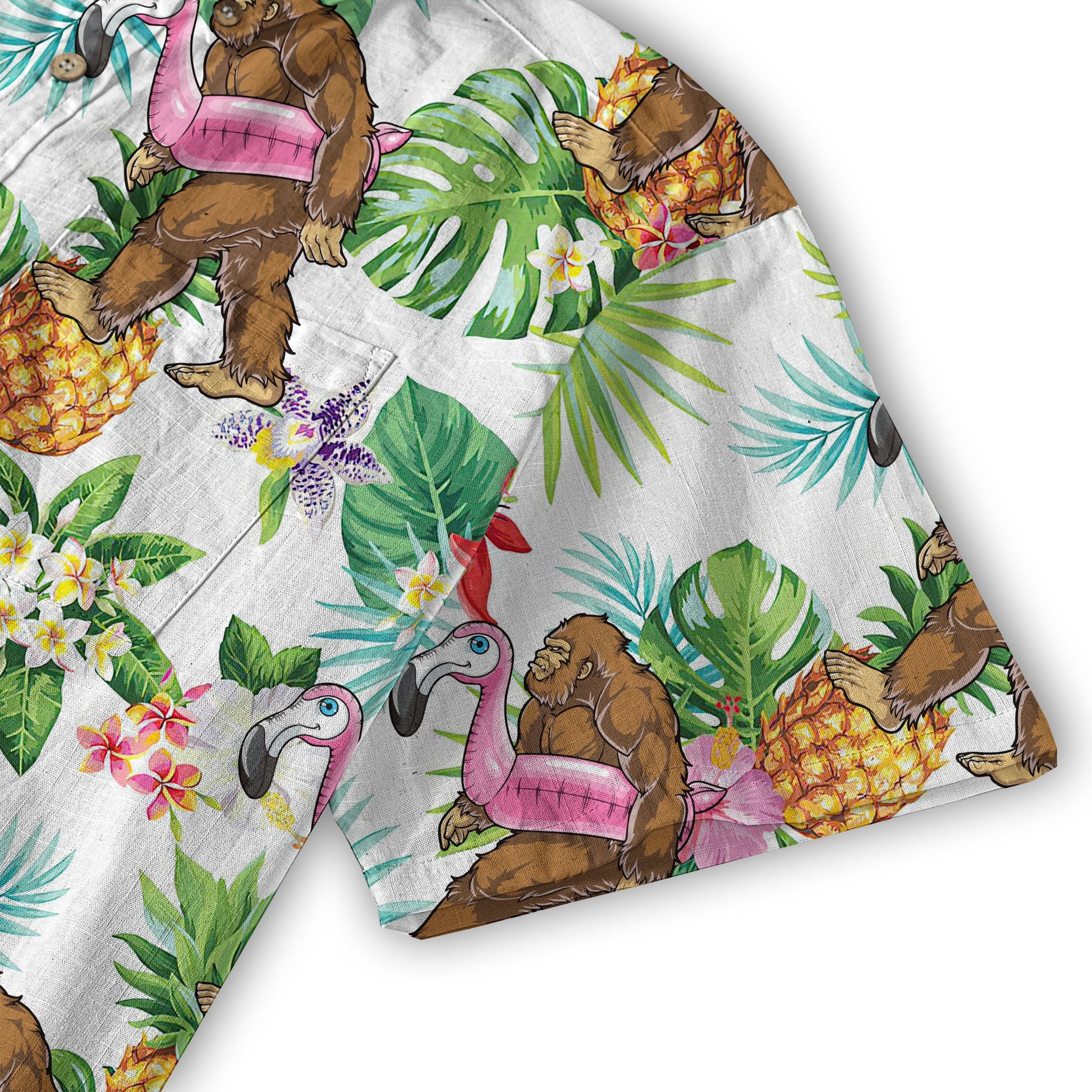 Camo Bigfoot Hibiscus Sasquatch Summer Beach Aloha Short Sleeve Button Down Hawaiian Shirt