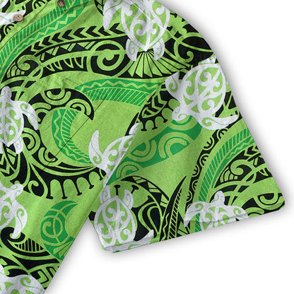 Turtle Floral Aloha Beach Shirt, Green Polynesian Ocean Turtle Shirt