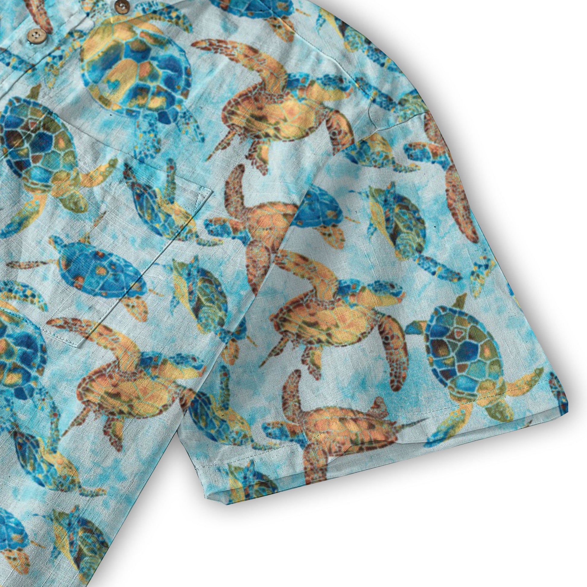 Turtle Floral Aloha Beach Shirt, Blue Ocean Turtle Hawaii Shirt