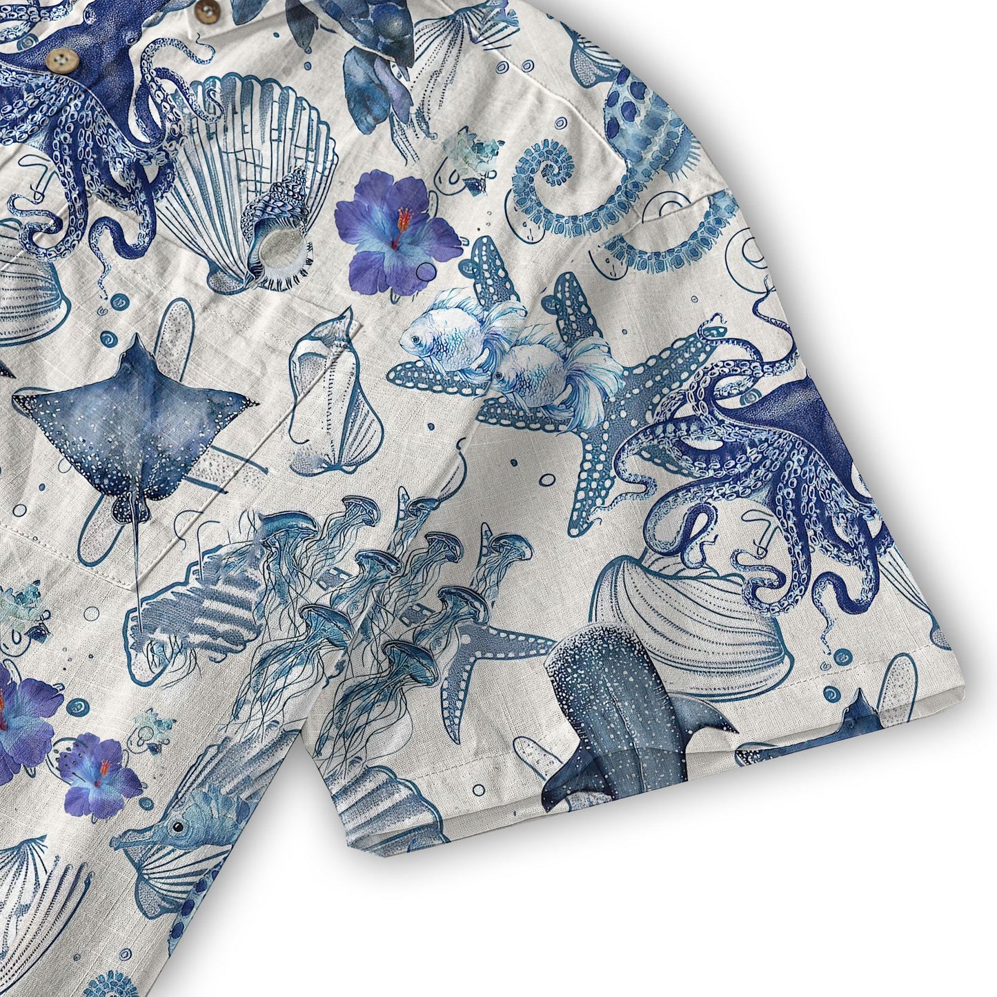 Vintage Ocean Print Hawaiian Shirts for Men Women, Sea Animal Aloha Summer Beach Shirt