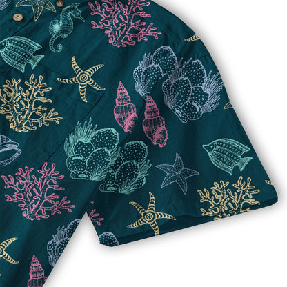 Vintage Ocean Print Hawaiian Shirts for Men Women, Sea Animal Aloha Summer Beach Shirt
