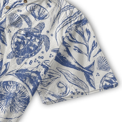 Ocean Animals Women's Hawaiian Shirt, Ocean Aloha Hawaiian Print