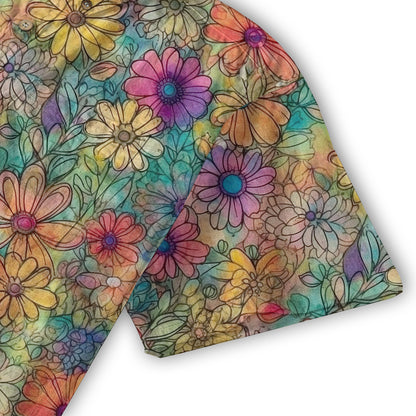 Colorful Hippie Flowers Patterns Hawaii Shirt, Groovy Floral Pattern Hawaiian Shirt for Men Women