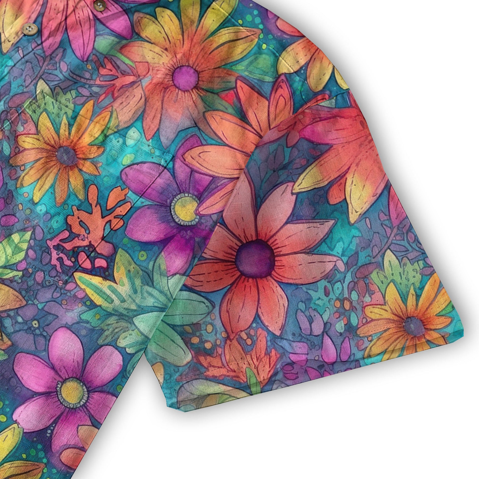Colorful Hippie Flowers Patterns Hawaii Shirt, Groovy Floral Pattern Hawaiian Shirt for Men Women