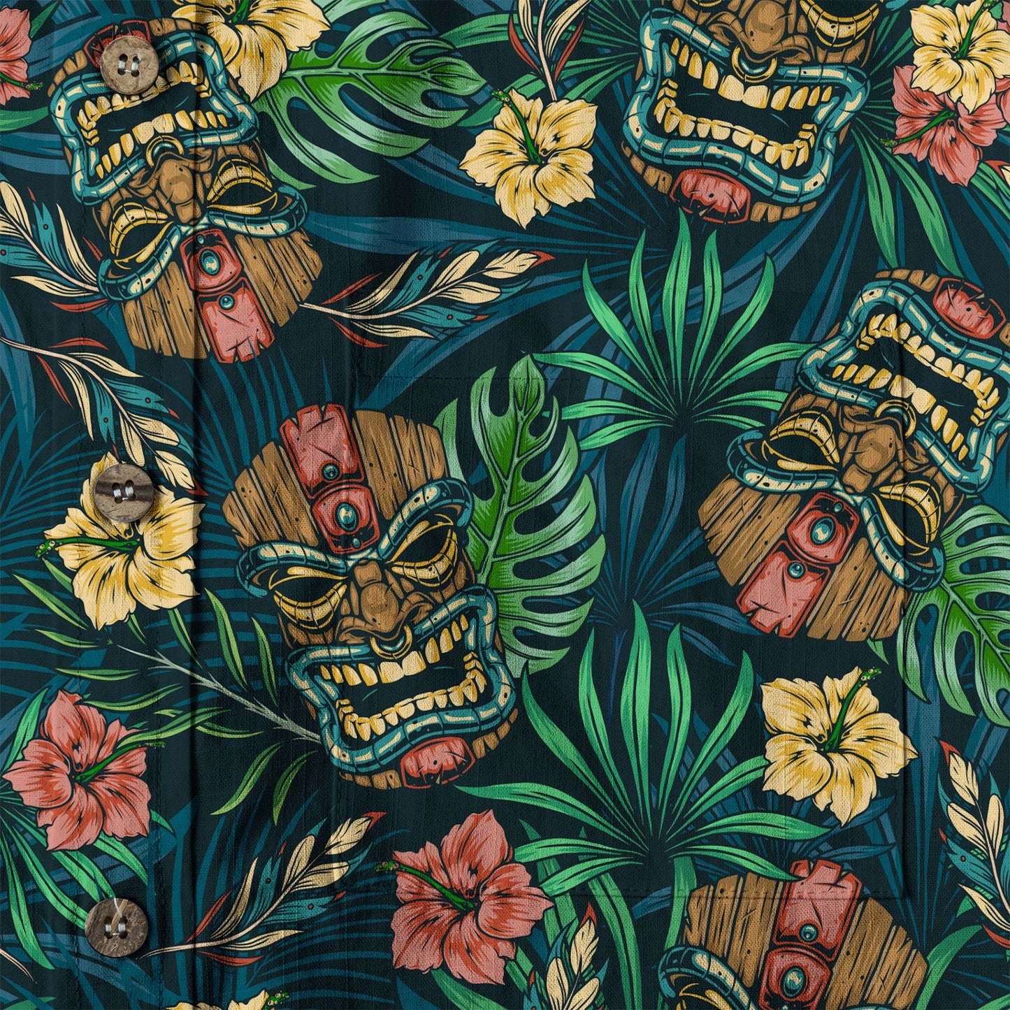 Tropical Tiki Mask Hawaiian Shirts, Flamingo Hawaii Button Down Shirt