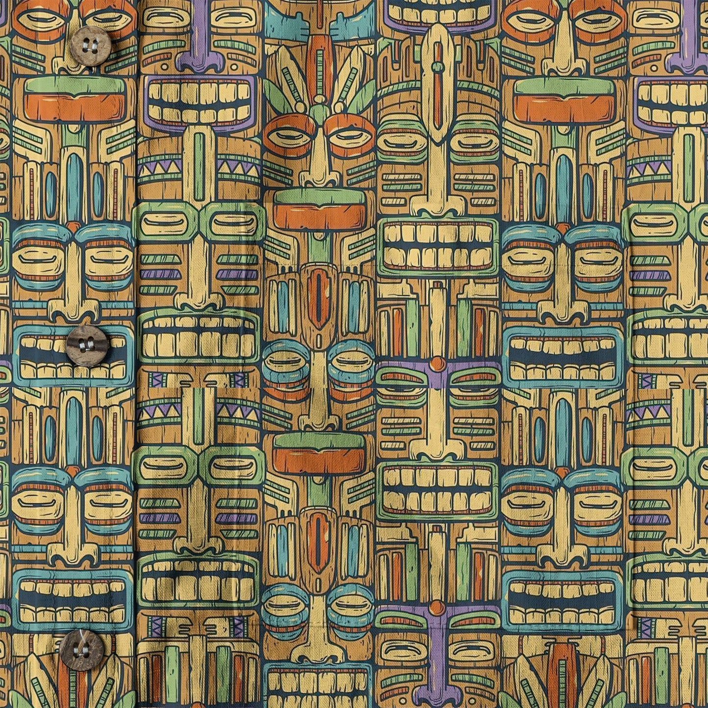 Tropical Tiki Mask Hawaiian Shirts, Flamingo Hawaii Button Down Shirt