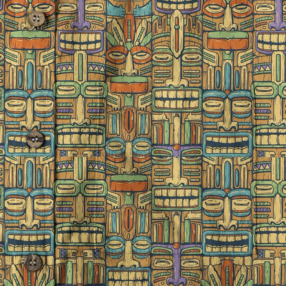 Tropical Tiki Mask Hawaiian Shirts, Flamingo Hawaii Button Down Shirt