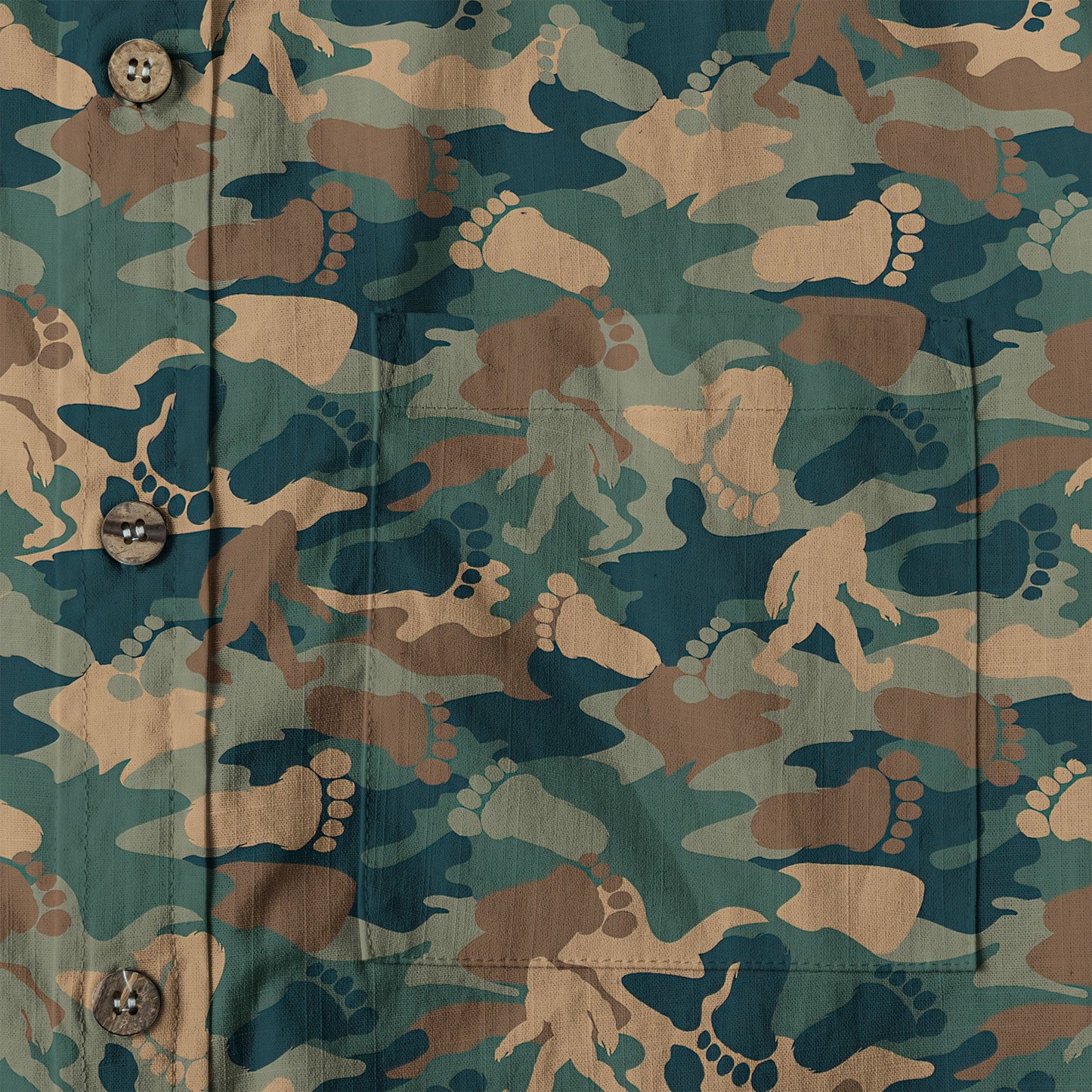 Camo Bigfoot Hibiscus Sasquatch Summer Beach Aloha Short Sleeve Button Down Hawaiian Shirt