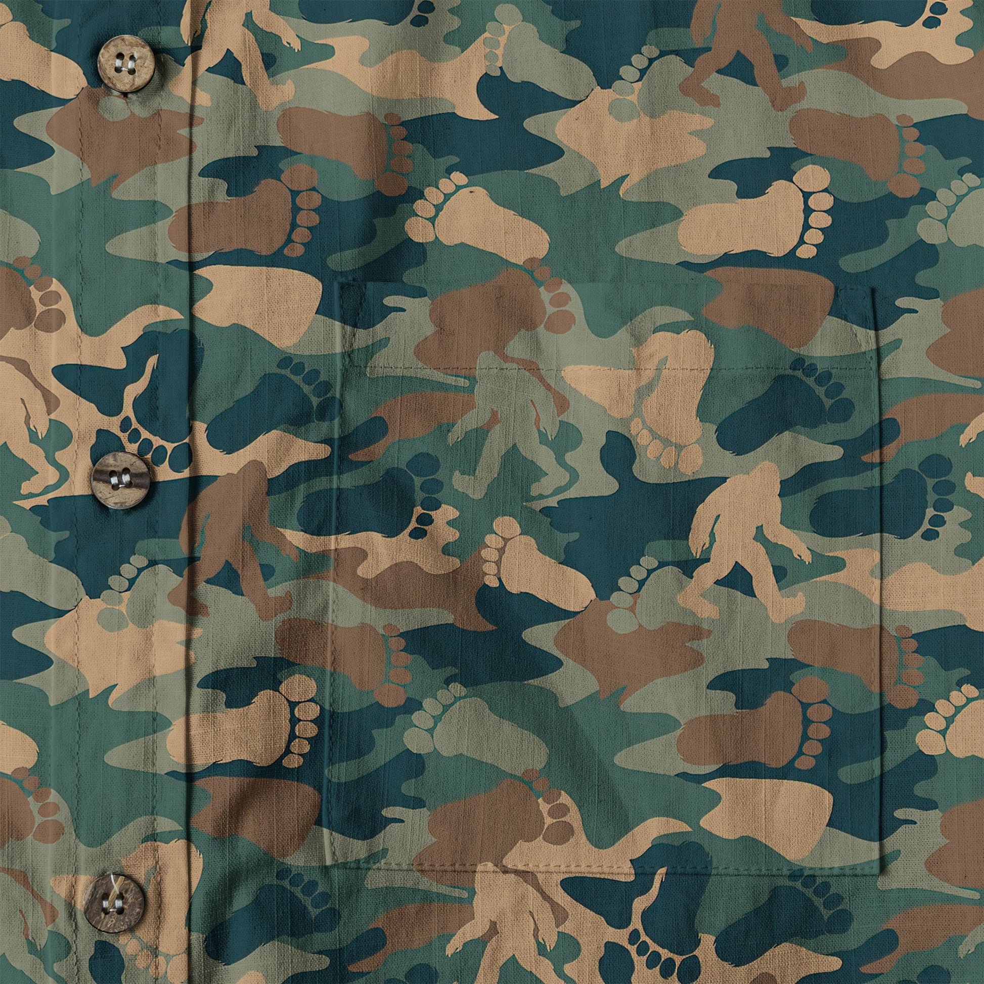 Camo Bigfoot Hibiscus Sasquatch Summer Beach Aloha Short Sleeve Button Down Hawaiian Shirt