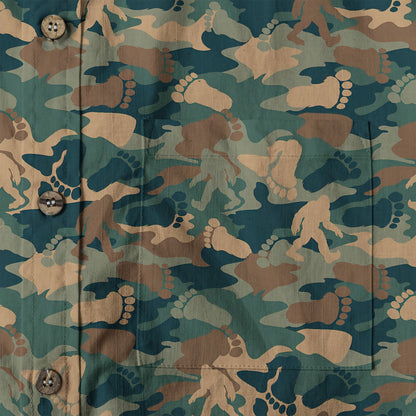 Camo Bigfoot Hibiscus Sasquatch Summer Beach Aloha Short Sleeve Button Down Hawaiian Shirt