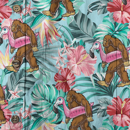 Bigfoot Tropical Hawaiian Shirt, Bigfoot Button-Up Shirt, Sasquatch Bigfoot Shirt, Summer Beach Shirt