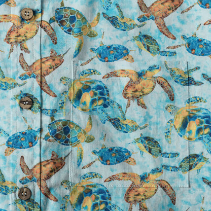 Turtle Floral Aloha Beach Shirt, Blue Ocean Turtle Hawaii Shirt