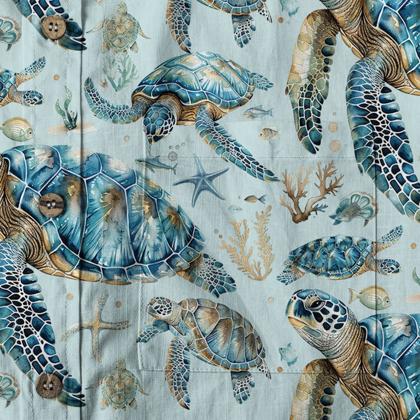 Blue Tribal Sea Turtle Hawaiian Shirt, Aloha Tropical Summer Beach Button Up Shirt