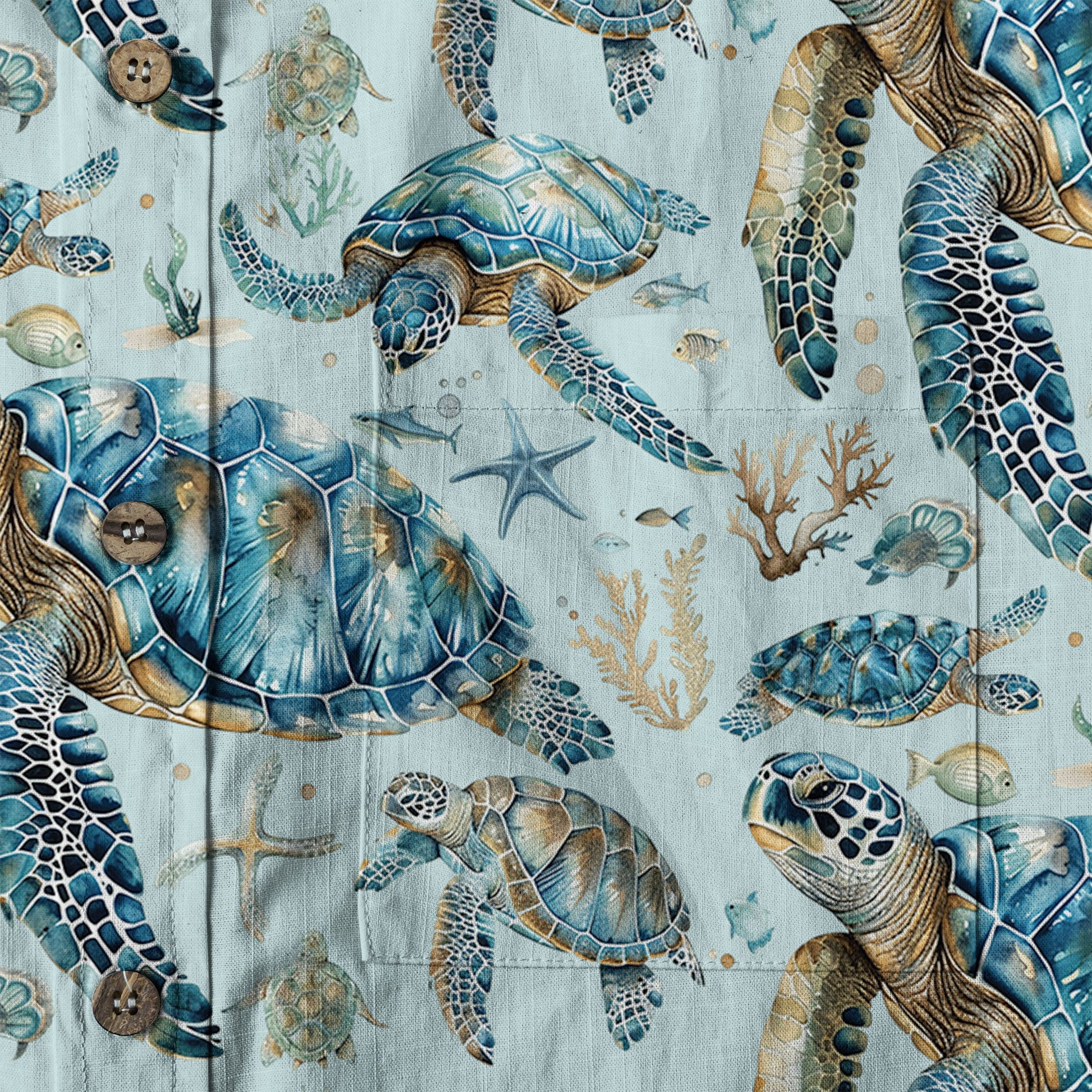 Blue Tribal Sea Turtle Hawaiian Shirt, Aloha Tropical Summer Beach Button Up Shirt