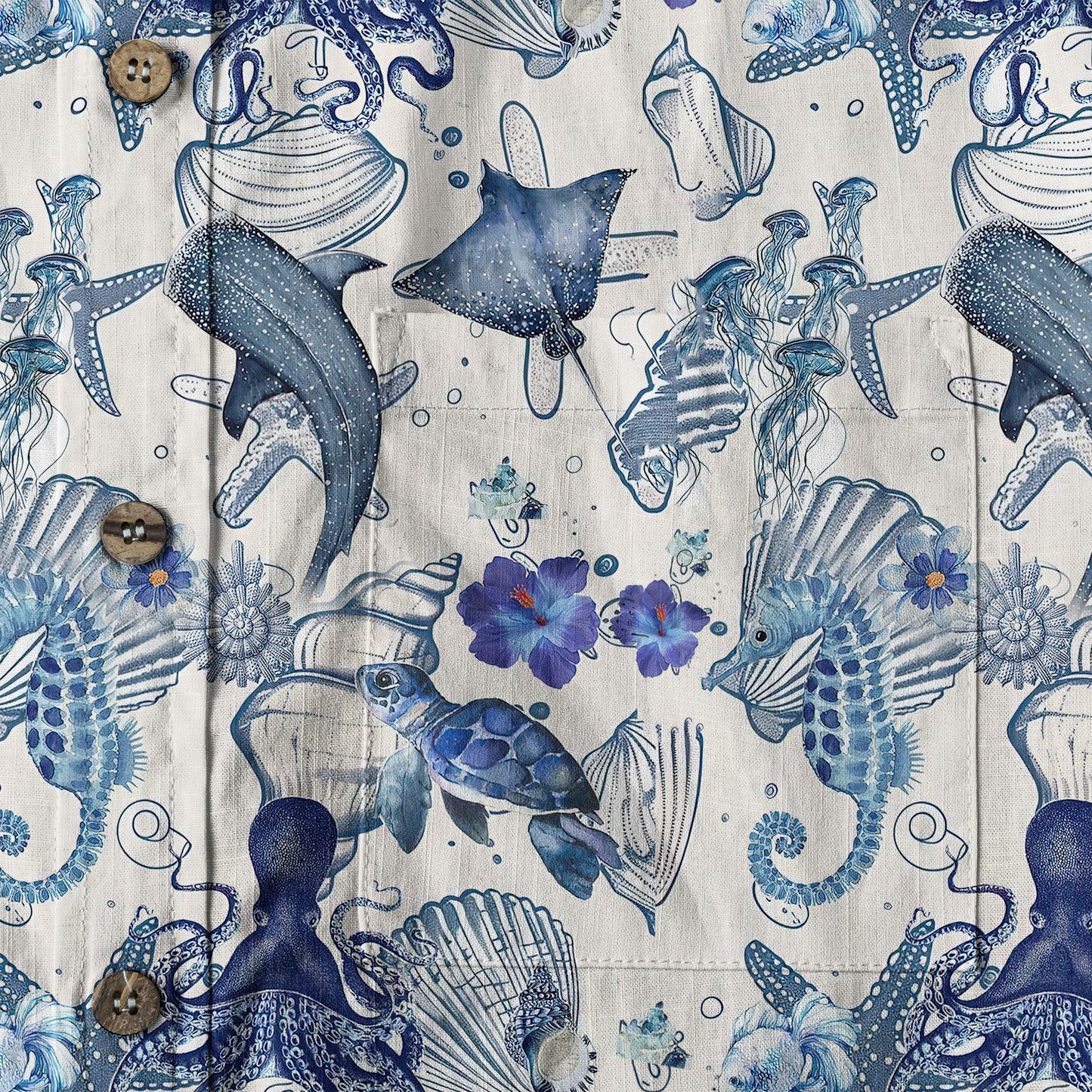 Vintage Ocean Print Hawaiian Shirts for Men Women, Sea Animal Aloha Summer Beach Shirt