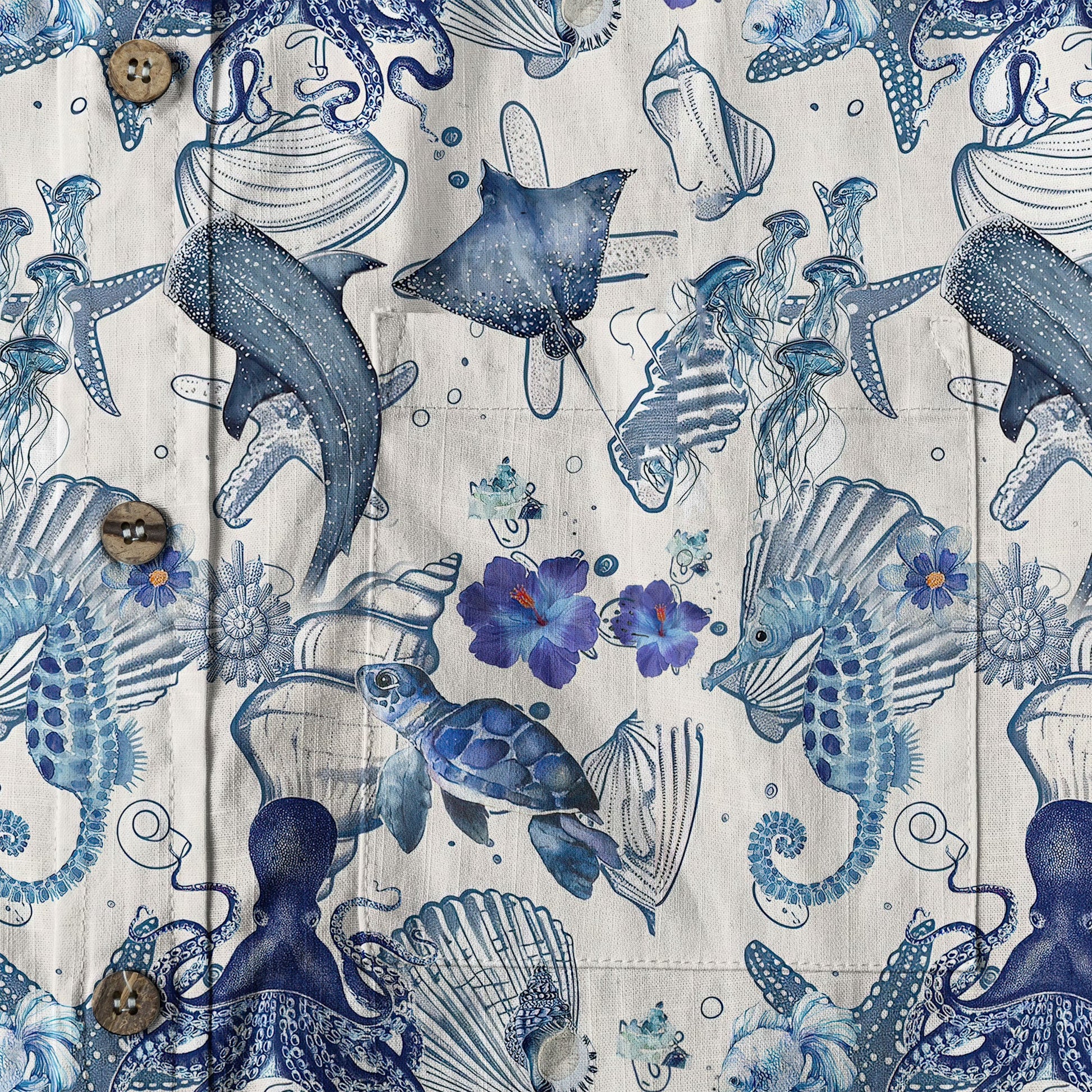 Vintage Ocean Print Hawaiian Shirts for Men Women, Sea Animal Aloha Summer Beach Shirt