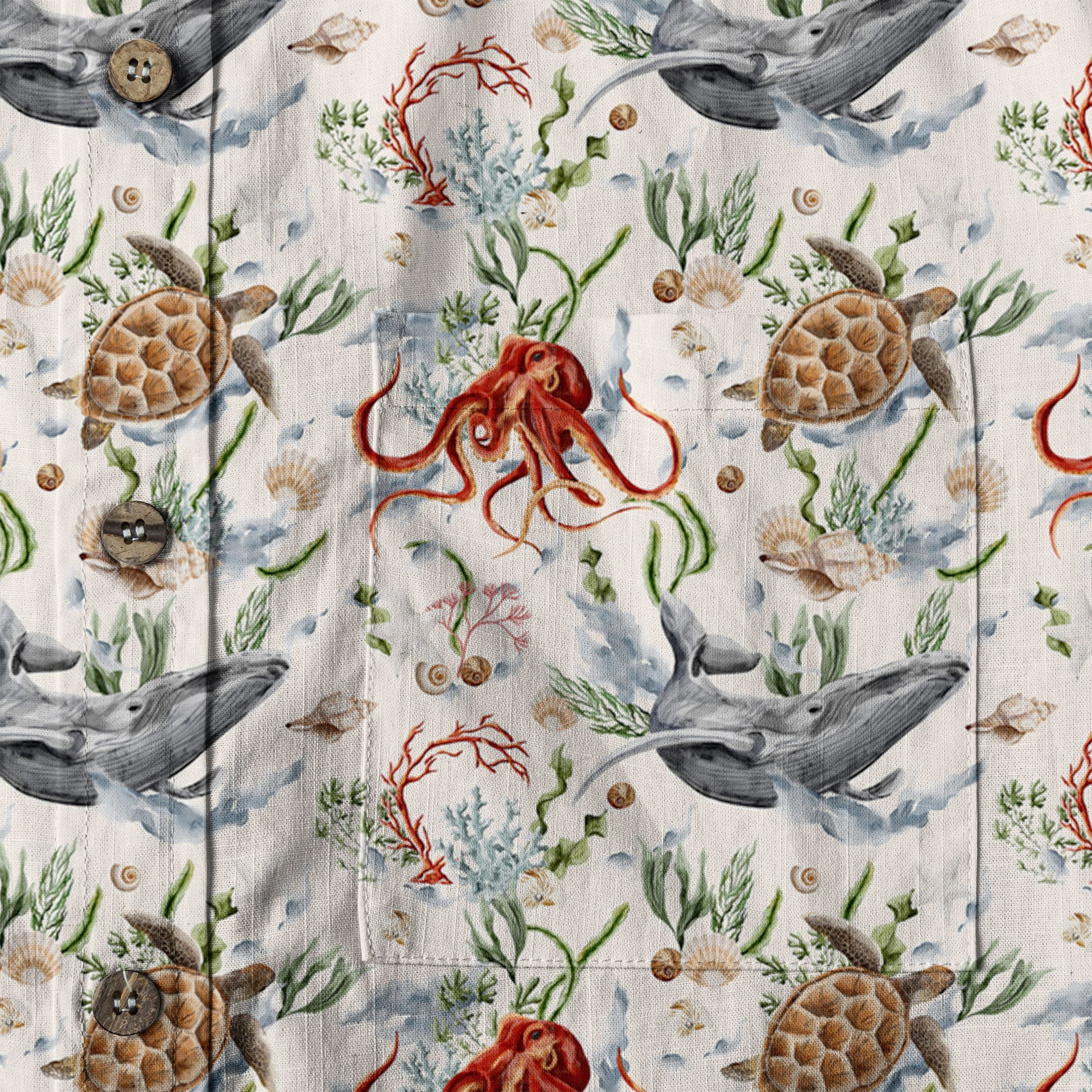 Sea Ocean Animals Women's Hawaiian Shirt, Ocean Fish Print