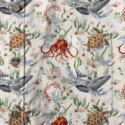 Sea Ocean Animals Women's Hawaiian Shirt, Ocean Fish Print