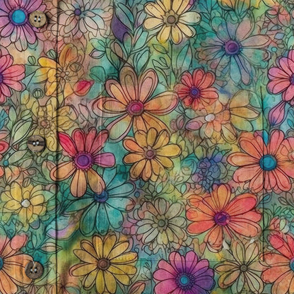 Colorful Hippie Flowers Patterns Hawaii Shirt, Groovy Floral Pattern Hawaiian Shirt for Men Women