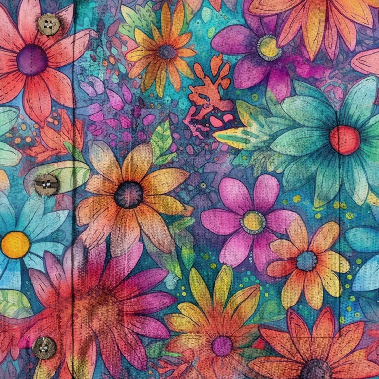 Colorful Hippie Flowers Patterns Hawaii Shirt, Groovy Floral Pattern Hawaiian Shirt for Men Women