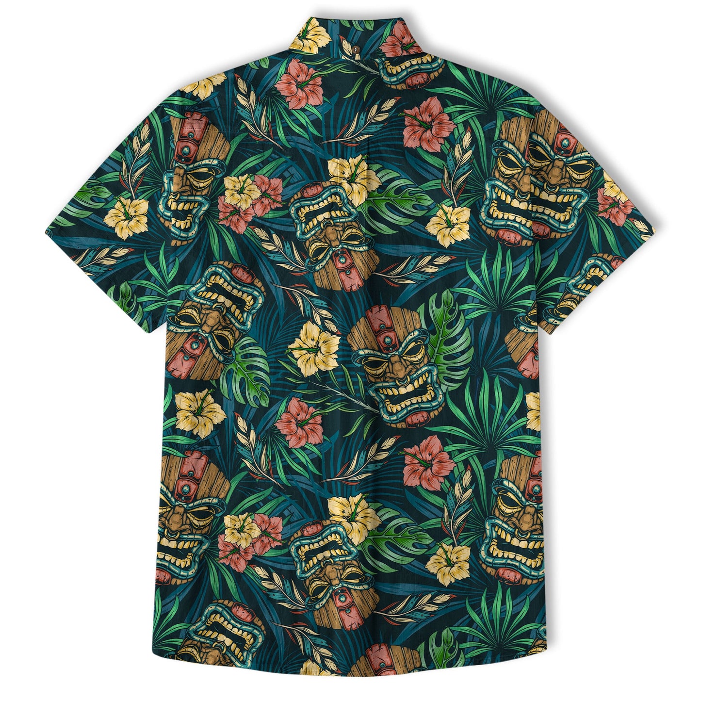 Tropical Tiki Mask Hawaiian Shirts, Flamingo Hawaii Button Down Shirt