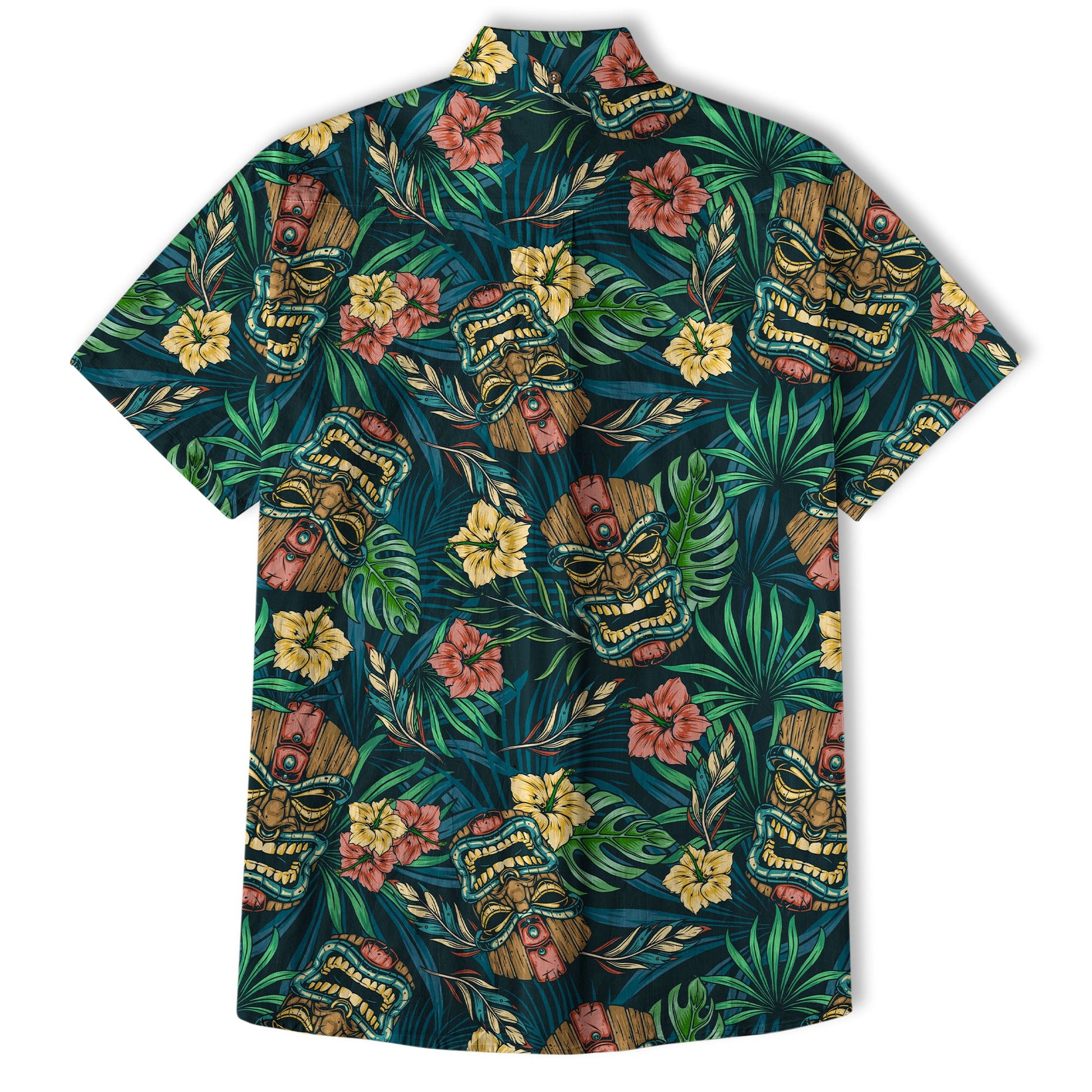 Tropical Tiki Mask Hawaiian Shirts, Flamingo Hawaii Button Down Shirt