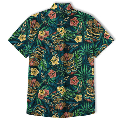 Tropical Tiki Mask Hawaiian Shirts, Flamingo Hawaii Button Down Shirt