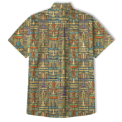 Tropical Tiki Mask Hawaiian Shirts, Flamingo Hawaii Button Down Shirt
