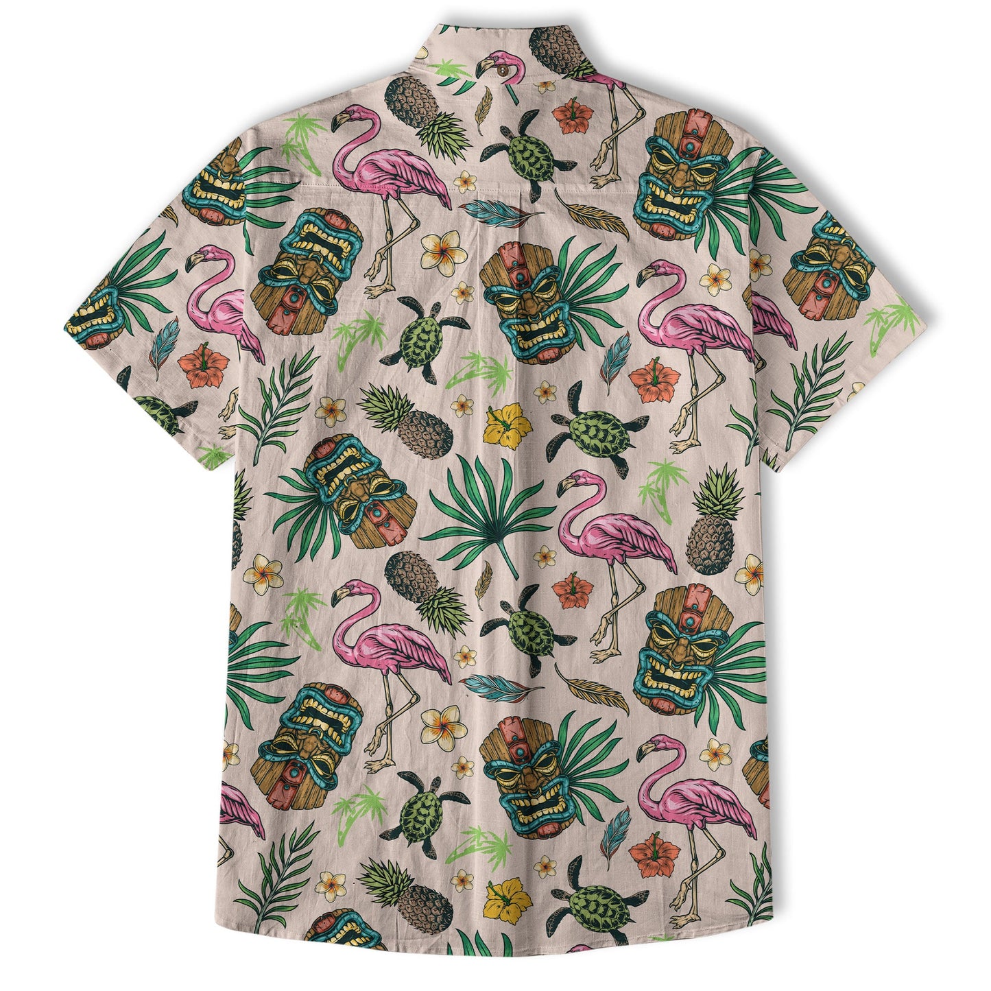 Tropical Tiki Mask Hawaiian Shirts, Flamingo Hawaii Button Down Shirt