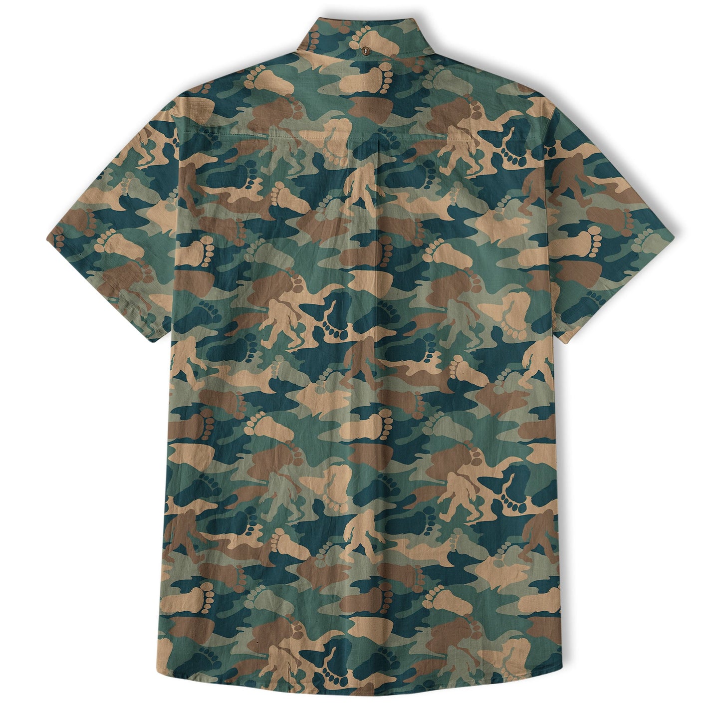 Camo Bigfoot Hibiscus Sasquatch Summer Beach Aloha Short Sleeve Button Down Hawaiian Shirt