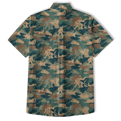Camo Bigfoot Hibiscus Sasquatch Summer Beach Aloha Short Sleeve Button Down Hawaiian Shirt