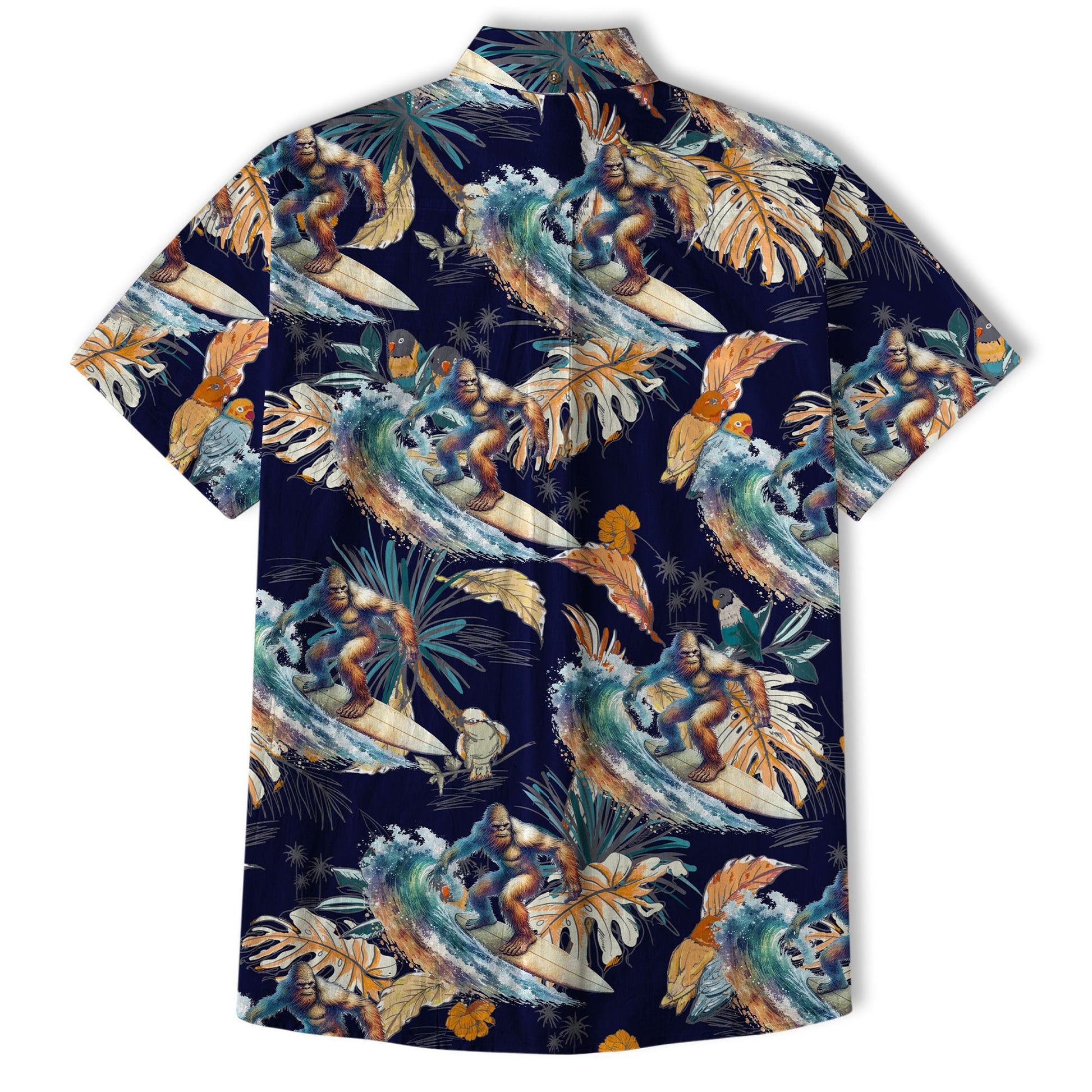 Camo Bigfoot Hibiscus Sasquatch Summer Beach Aloha Short Sleeve Button Down Hawaiian Shirt