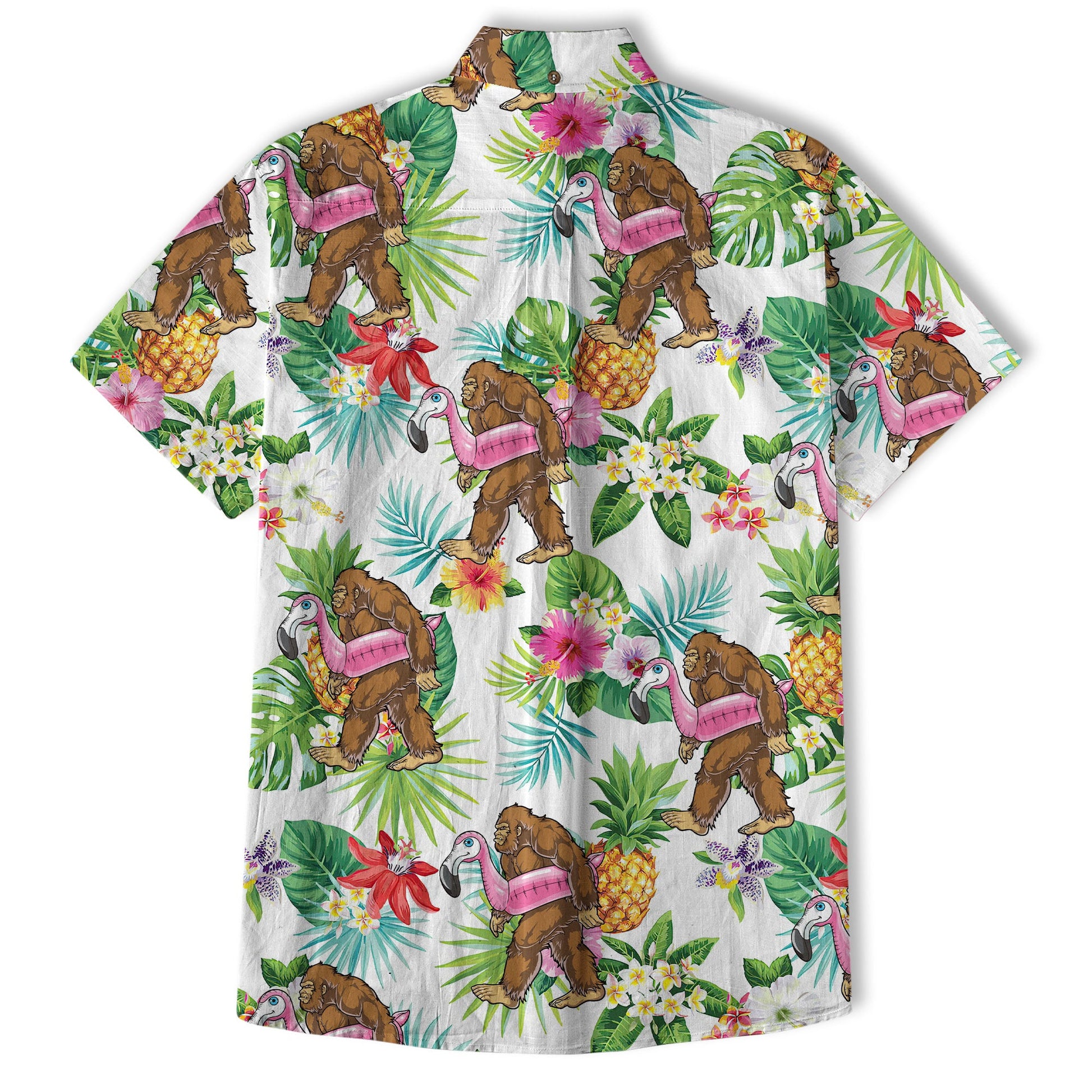 Camo Bigfoot Hibiscus Sasquatch Summer Beach Aloha Short Sleeve Button Down Hawaiian Shirt