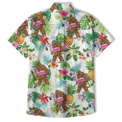 Camo Bigfoot Hibiscus Sasquatch Summer Beach Aloha Short Sleeve Button Down Hawaiian Shirt