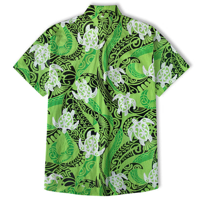 Turtle Floral Aloha Beach Shirt, Green Polynesian Ocean Turtle Shirt