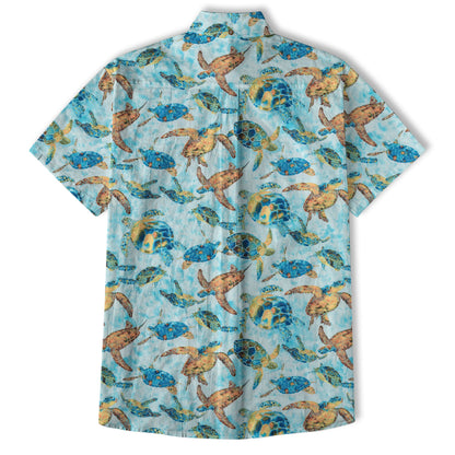 Turtle Floral Aloha Beach Shirt, Blue Ocean Turtle Hawaii Shirt