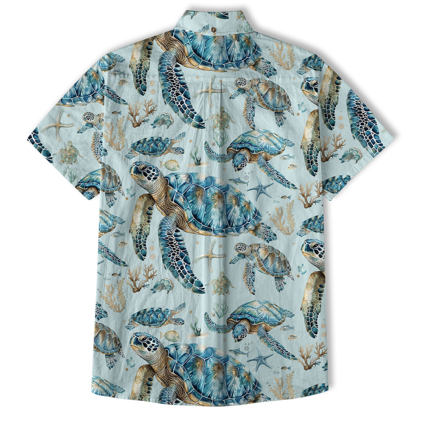 Blue Tribal Sea Turtle Hawaiian Shirt, Aloha Tropical Summer Beach Button Up Shirt