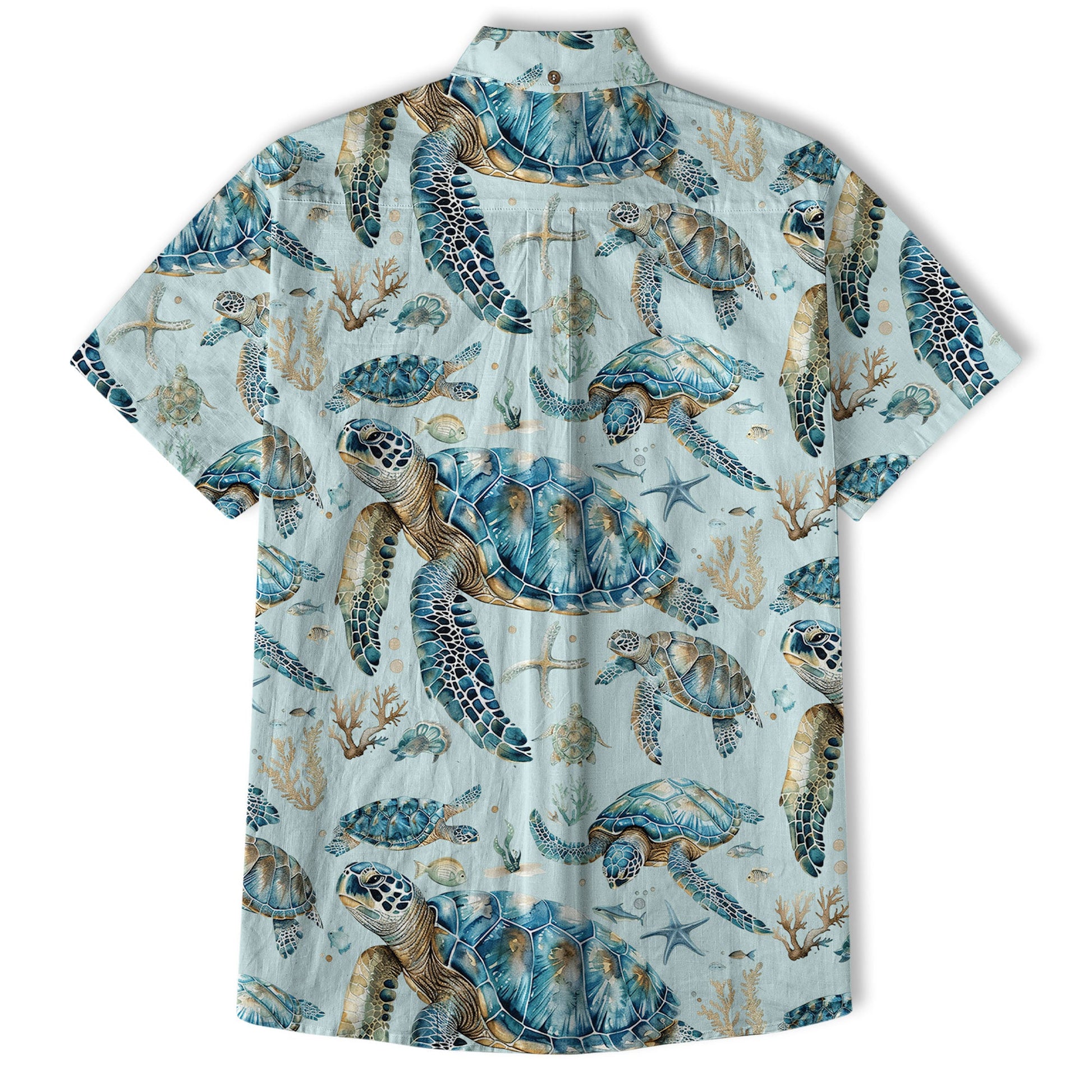 Blue Tribal Sea Turtle Hawaiian Shirt, Aloha Tropical Summer Beach Button Up Shirt