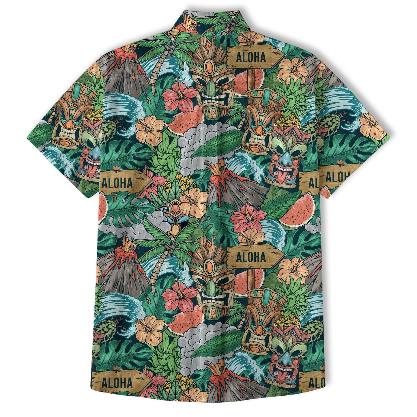Tiki Mask Pattern Hawaiian Shirt, Aloha Floral Pattern Shirt