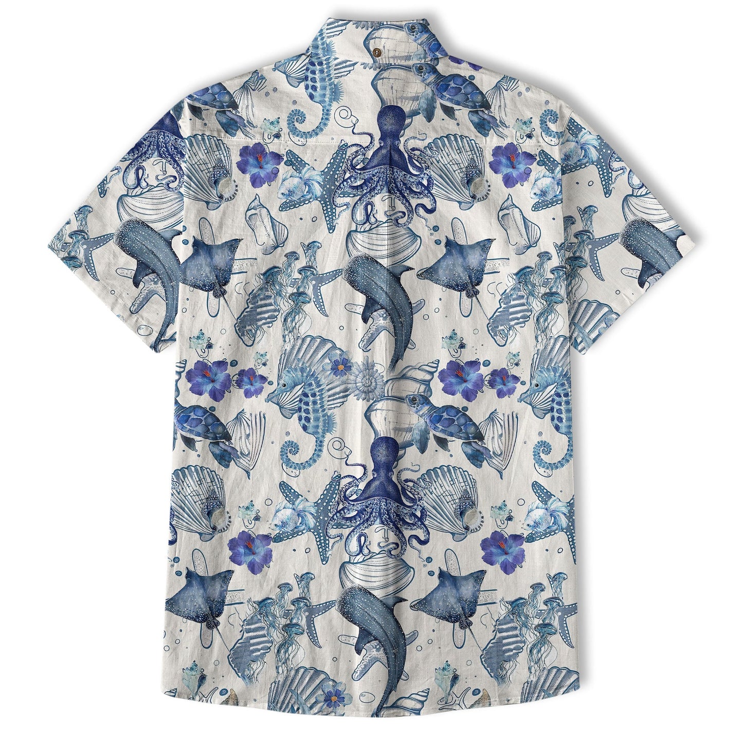 Vintage Ocean Print Hawaiian Shirts for Men Women, Sea Animal Aloha Summer Beach Shirt