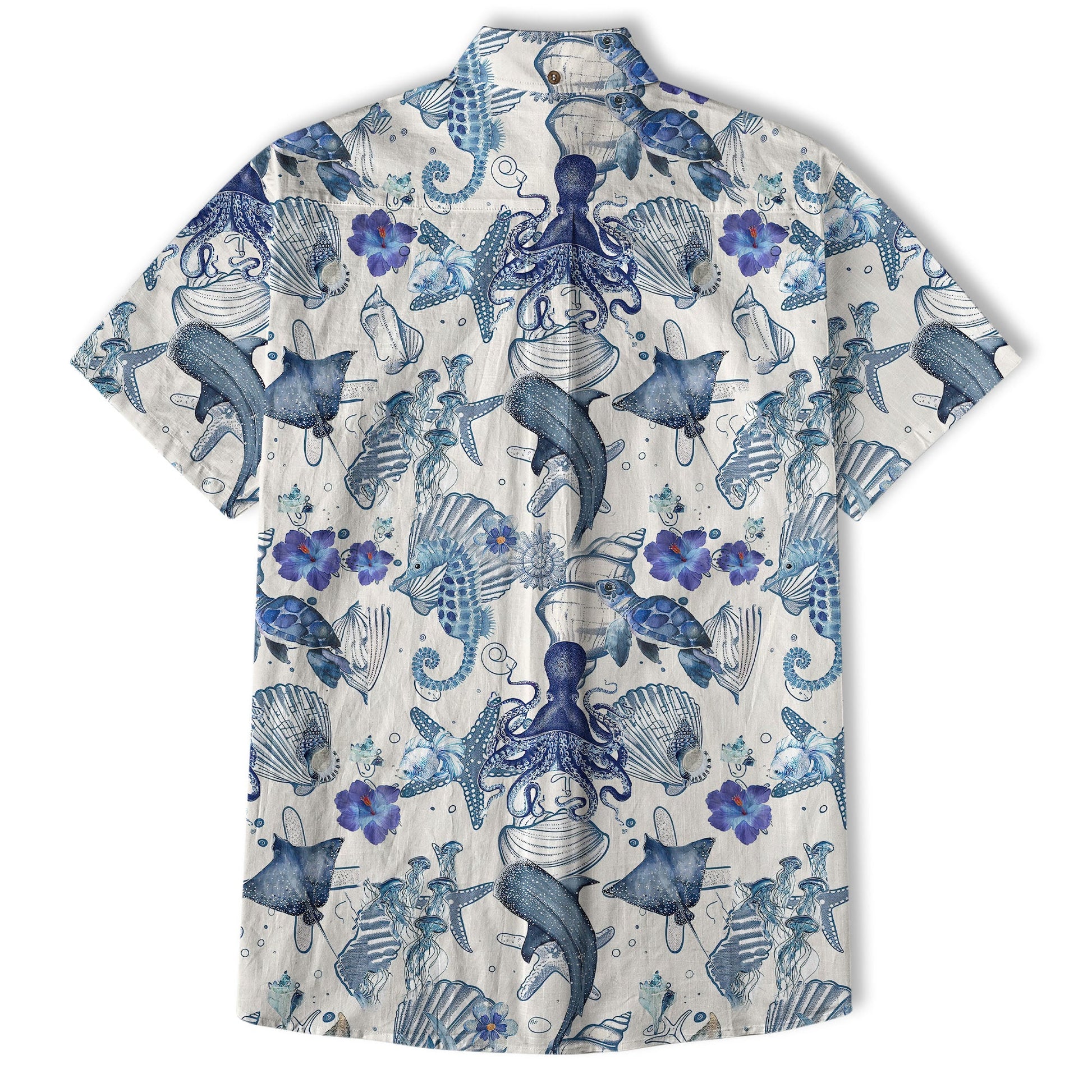 Vintage Ocean Print Hawaiian Shirts for Men Women, Sea Animal Aloha Summer Beach Shirt