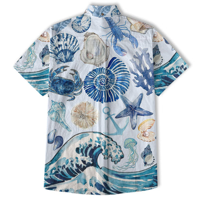 Vintage Ocean Print Hawaiian Shirts for Men Women, Sea Animal Aloha Summer Beach Shirt